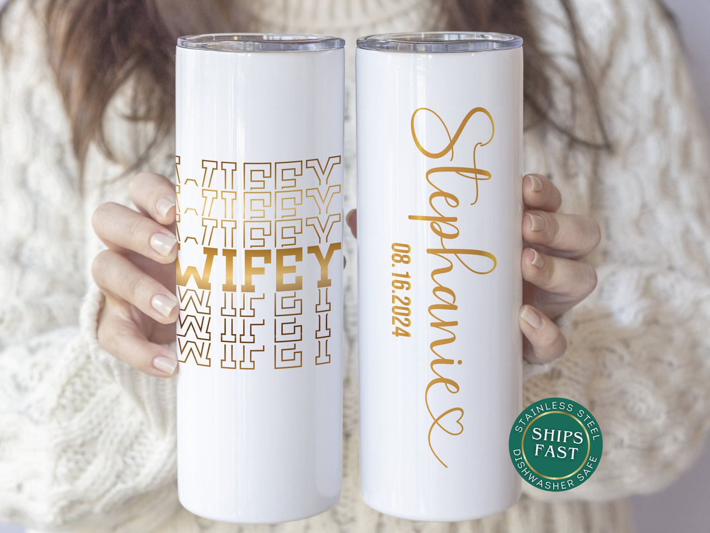 Personalized Wifey Tumbler - Custom Travel Cup Gift for Newlyweds