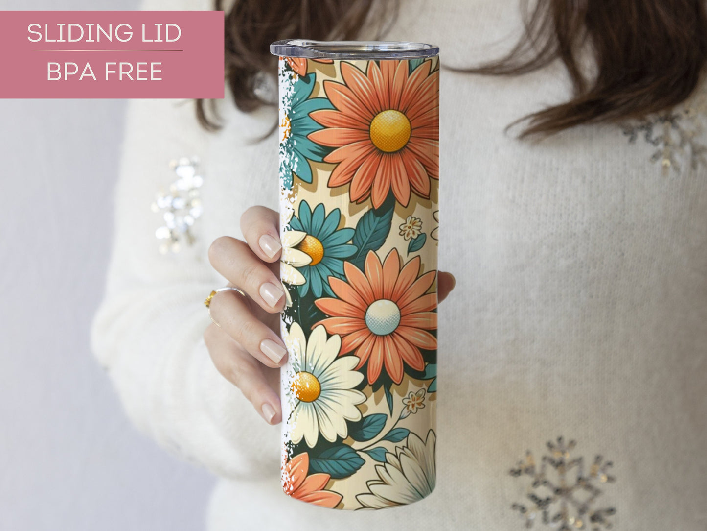 Personalized Retro Floral Tumbler - Custom Vintage Daisy Groovy Gift