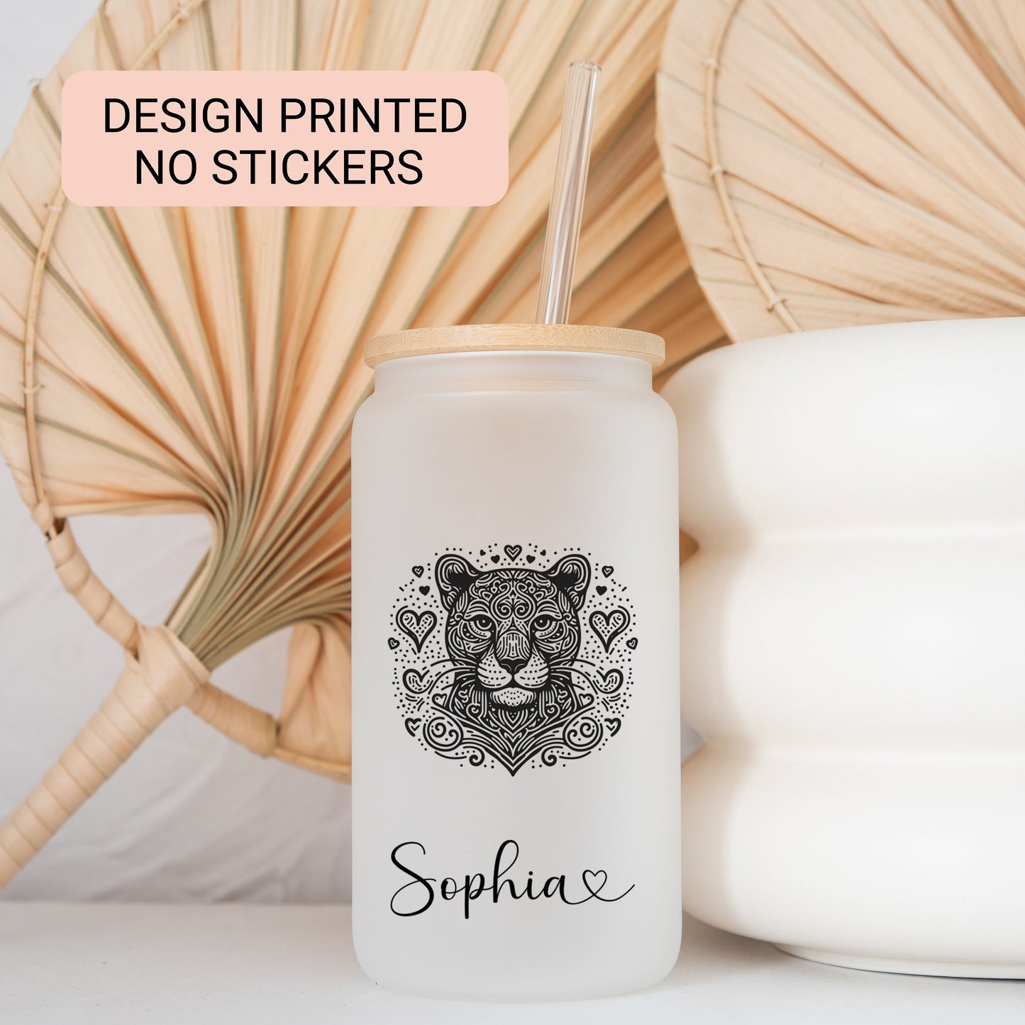 Personalized Jaguar Frosted Glass Cup - Custom Iced Coffee Tumbler for Jaguar Lovers