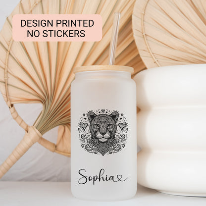 Personalized Jaguar Frosted Glass Cup - Custom Iced Coffee Tumbler for Jaguar Lovers