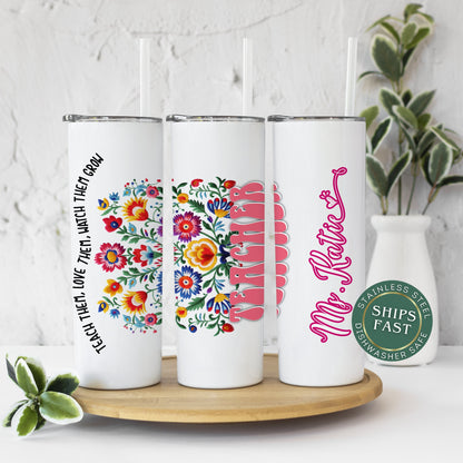 Personalized Wildflower Teacher Tumbler - Custom Floral Appreciation Gift for Educators
