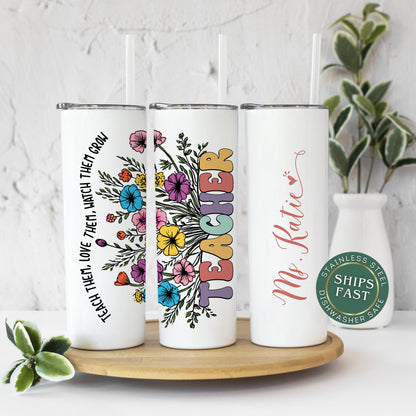 Personalized Floral Teacher Tumbler - Wildflower Design for Teacher Appreciation