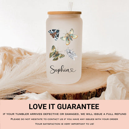 Personalized Moth Glass Cup - Custom Iced Coffee Tumbler for Lovers