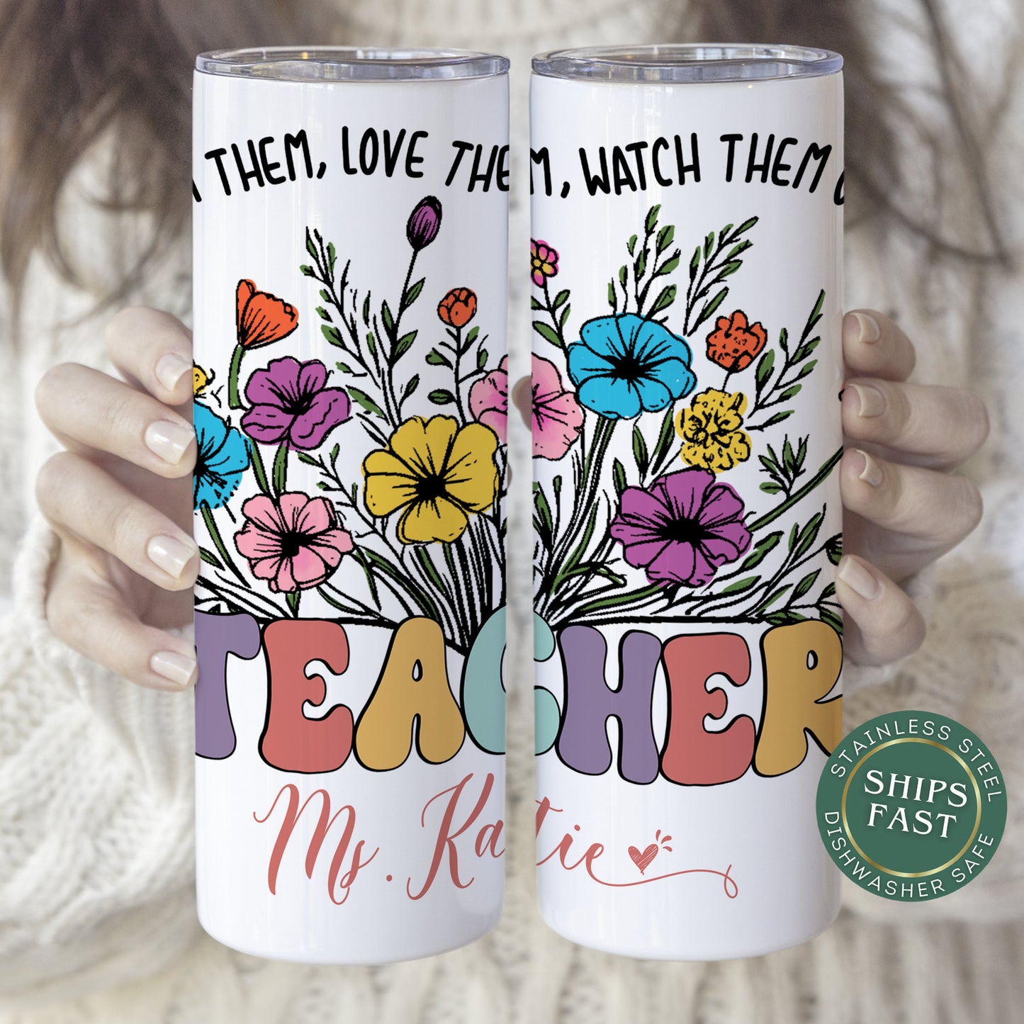 Personalized Floral Wildflower Tumbler - Teacher Appreciation Gift