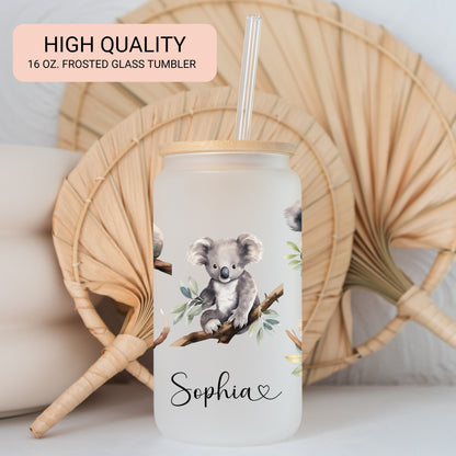 Personalized Koala Frosted Glass Cup - Custom Koala Tumbler for Iced Coffee Perfect Koala Gift