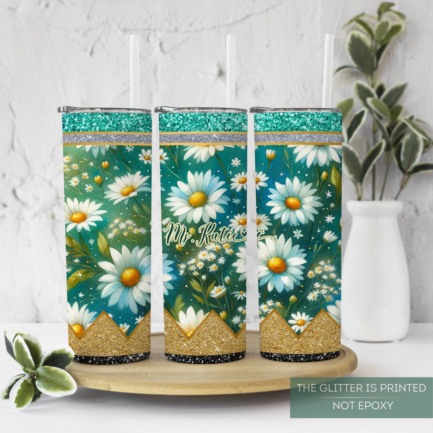 Personalized Teacher Tumbler - Daisy Design for Back to School Appreciation Gift