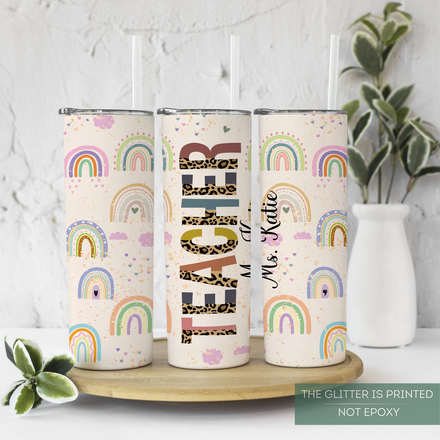 Teacher Tumbler Personalized Personalized, Rainbow Teacher Tumbler Personalized, Custom Teacher Gift For Teacher, Rainbow Teacher Travel Cup