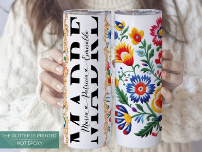 Personalized Madre Tumbler with Kids Names  Custom Dia De Las Madres Gift  Mexican Embroidery Design