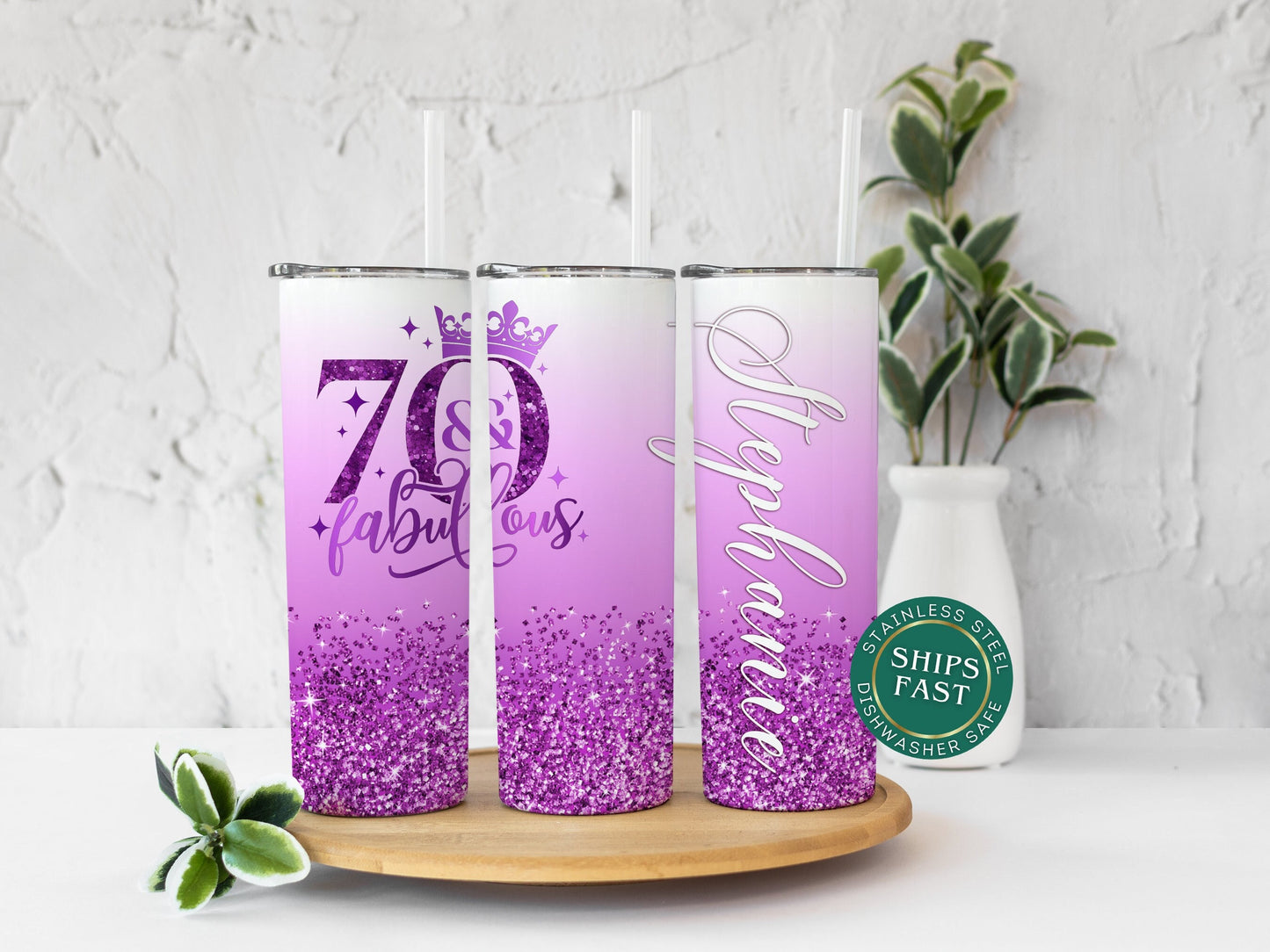 Personalized 70th Birthday Tumbler - Fabulous Custom Cup for Her