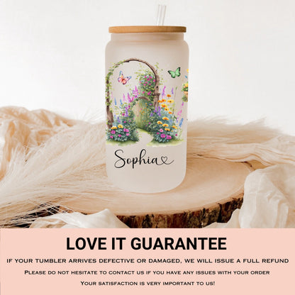 Personalized Plant Lover Frosted Glass Cup - Custom Iced Coffee Tumbler