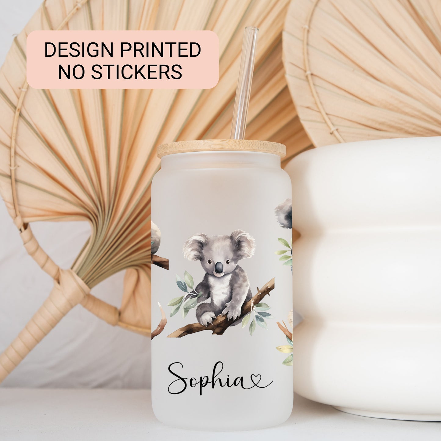 Personalized Koala Frosted Glass Cup - Custom Koala Tumbler for Iced Coffee Perfect Koala Gift