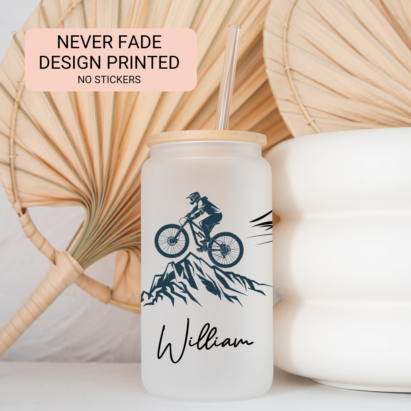 Personalized Mountain Bike Frosted Glass Cup - Custom Gift for Cycling Lovers & Enthusiasts