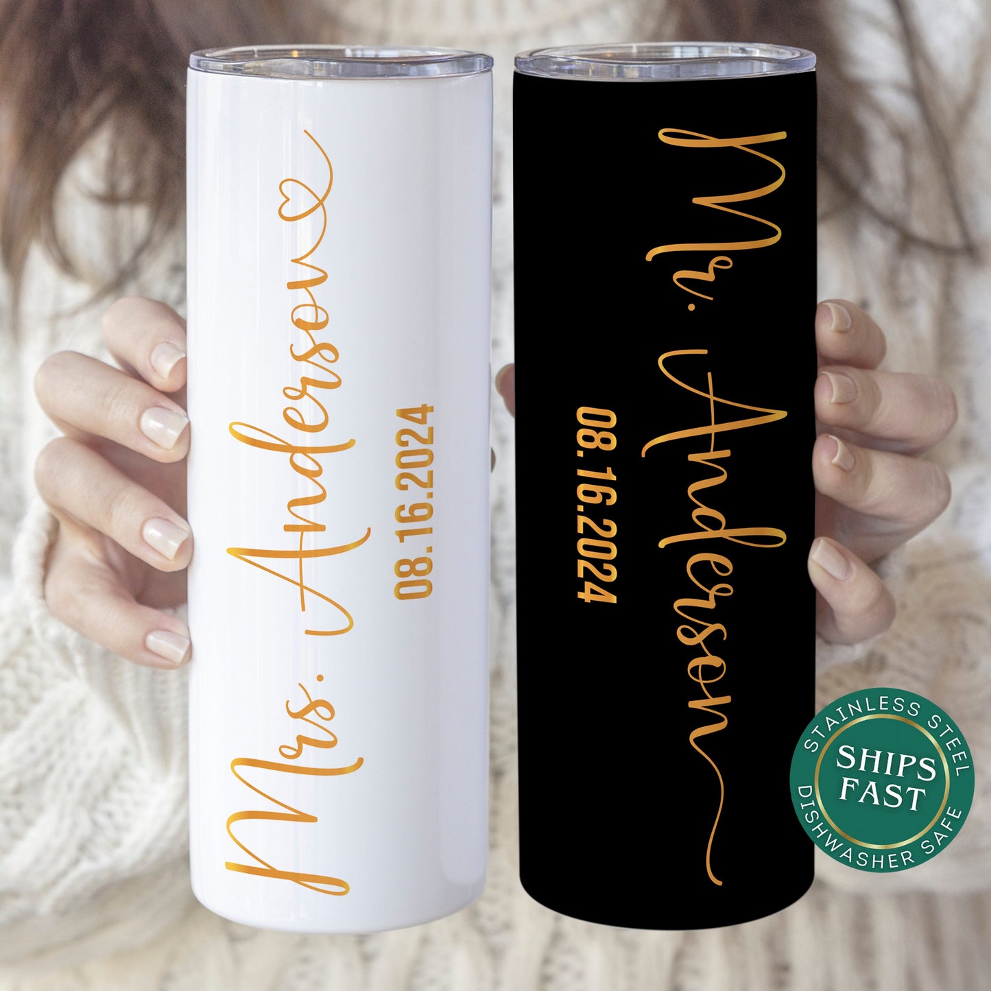 Personalized Mr & Mrs Wedding Tumbler Set - Custom Travel Cups for Newlyweds