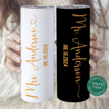 Personalized Mr & Mrs Wedding Tumbler Set - Custom Travel Cups for Newlyweds