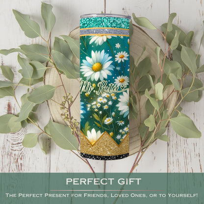 Personalized Teacher Tumbler - Daisy Design for Back to School Appreciation Gift
