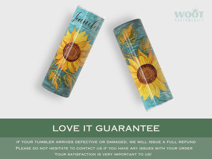 Personalized Sunflower Tumbler - Custom Teal Travel Mug for Sunflower Lovers