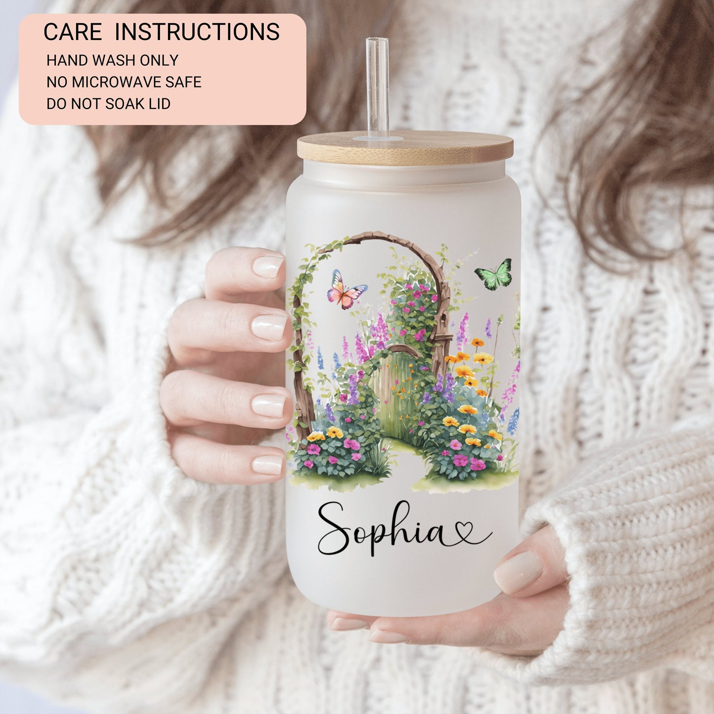 Personalized Plant Lover Frosted Glass Cup - Custom Iced Coffee Tumbler