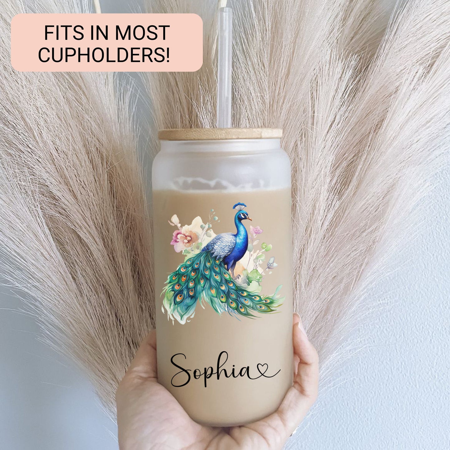 Iced Coffee Cup Peacock Gift Idea For Her Personalized