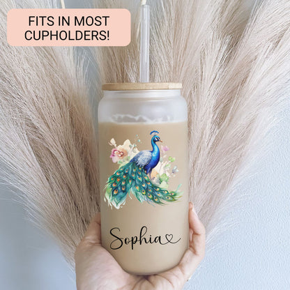 Iced Coffee Cup Peacock Gift Idea For Her Personalized