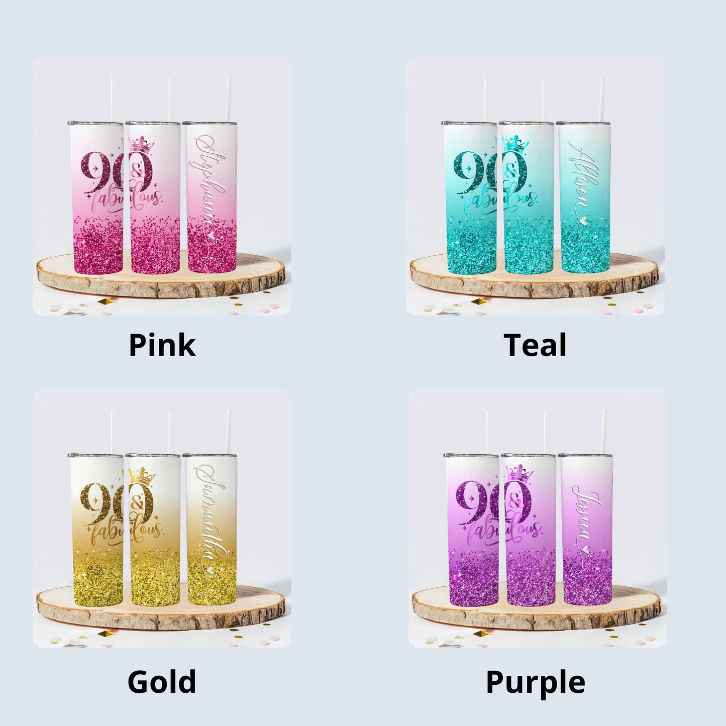 Personalized 90th Birthday Tumbler - Custom Glitter Cup Gift for Her