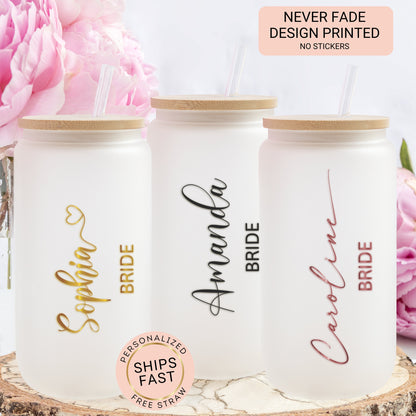 Personalized Bride Frosted Glass Tumbler - Bridesmaid Proposal Gift
