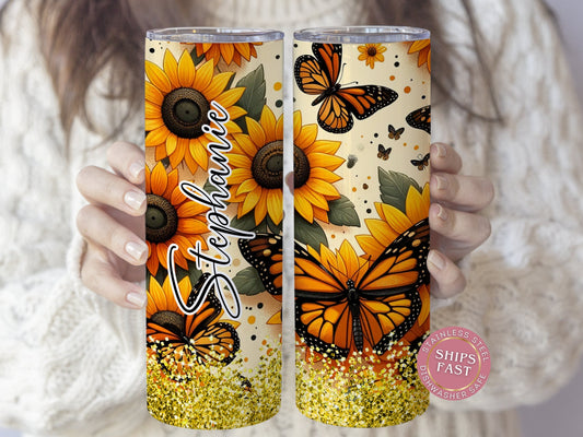 Personalized Sunflower Tumbler - Custom Floral Gift for Women and Sunflower Lovers
