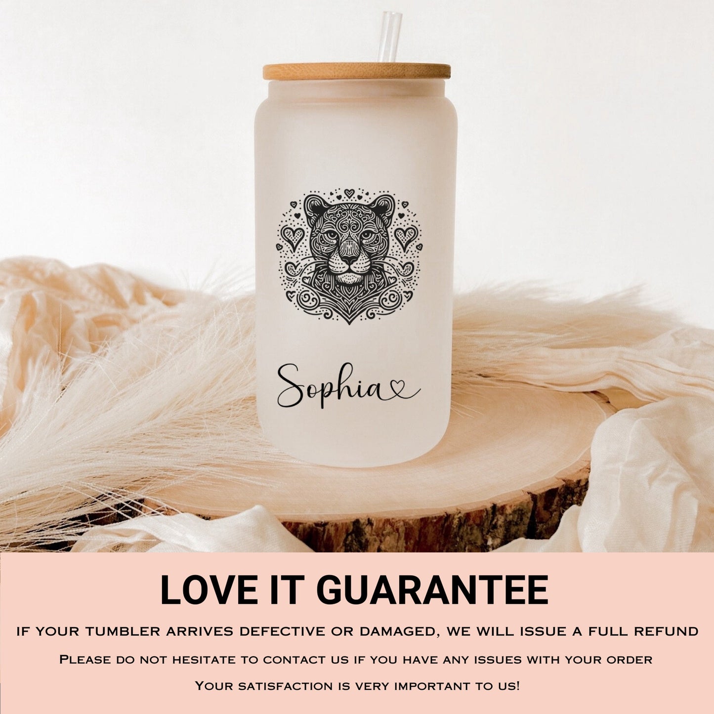 Personalized Jaguar Frosted Glass Cup - Custom Iced Coffee Tumbler for Jaguar Lovers