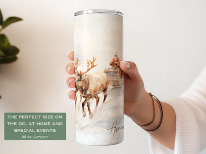Personalized Christmas Reindeer Tumbler - Festive Winter Gift for Her