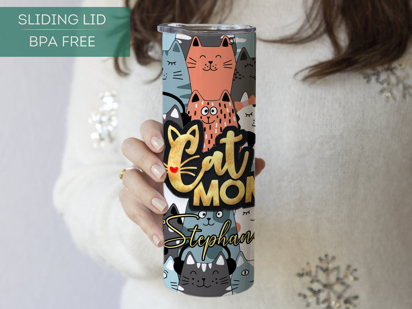 Personalized Cat Mom Tumbler - Custom Cat Mama Cup | Gift for Cat Lovers