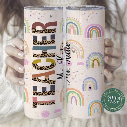 Teacher Tumbler Personalized Personalized, Rainbow Teacher Tumbler Personalized, Custom Teacher Gift For Teacher, Rainbow Teacher Travel Cup