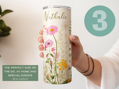 Floral Tumbler Personalized, Floral Tumbler Gift For Her, Floral Name Tumbler, Wildflower Tumbler Gift For Women, Custom Name Floral Tumbler