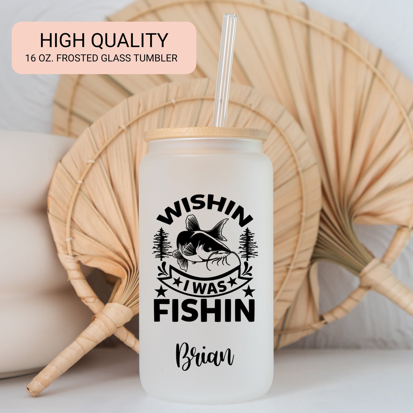 Personalized Fishing Frosted Tumbler - Don't Be a Dumb Bass Iced Coffee Cup