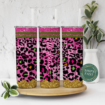 Customized Pink Leopard Teacher Tumbler - Personalized Gift for Educators