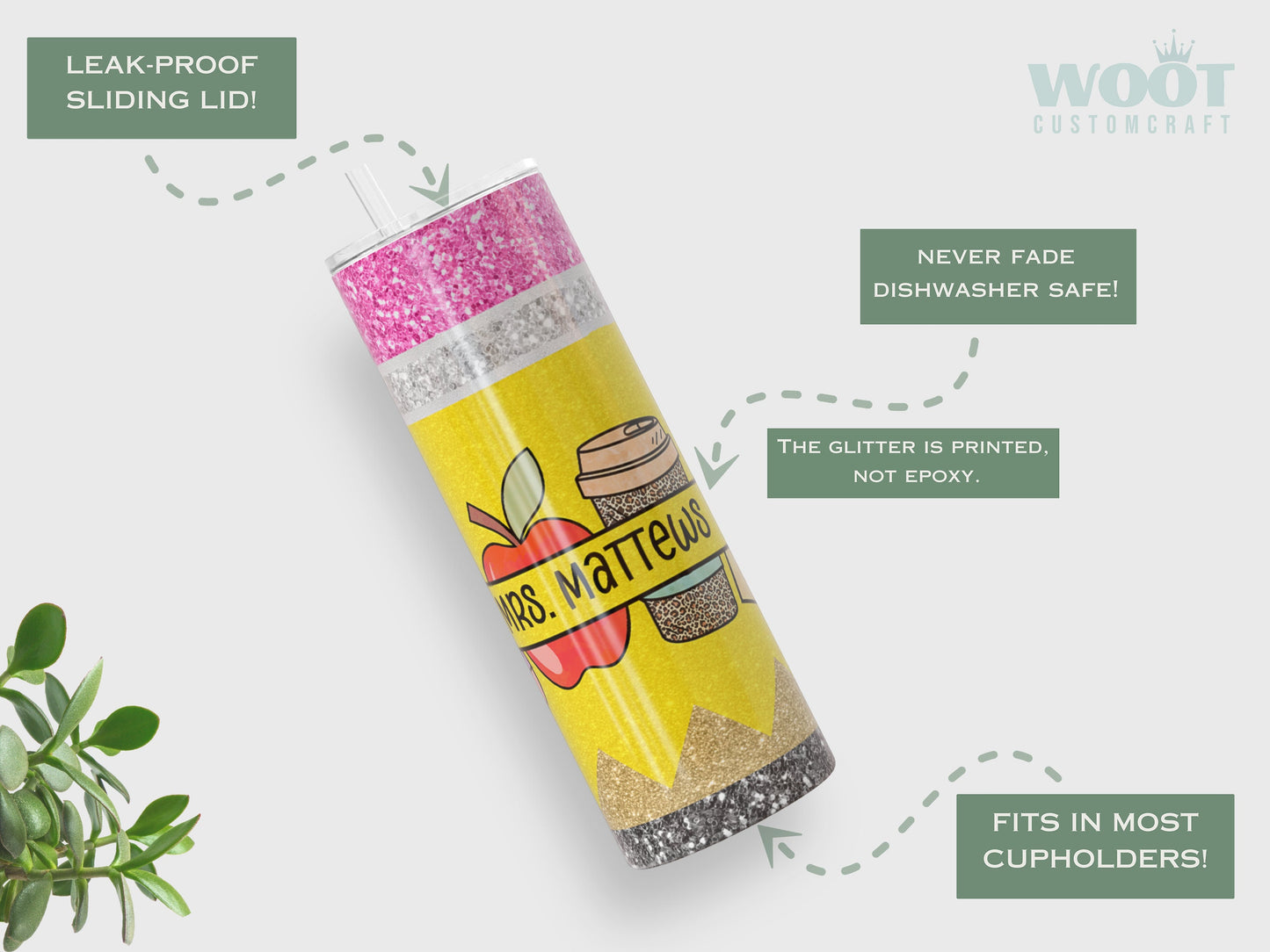 Personalized Glitter Teacher Tumbler - Appreciation Gift for Educators