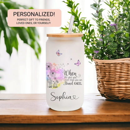 Personalized Butterfly Glass Tumbler - Custom Frosted Coffee Cup with Dandelion Design