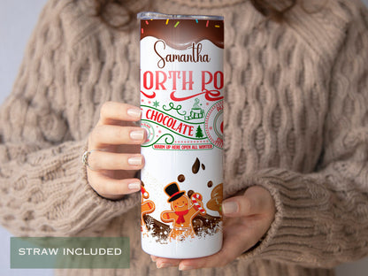 Personalized North Pole Tumbler - Christmas Gift with Gingerbread Design
