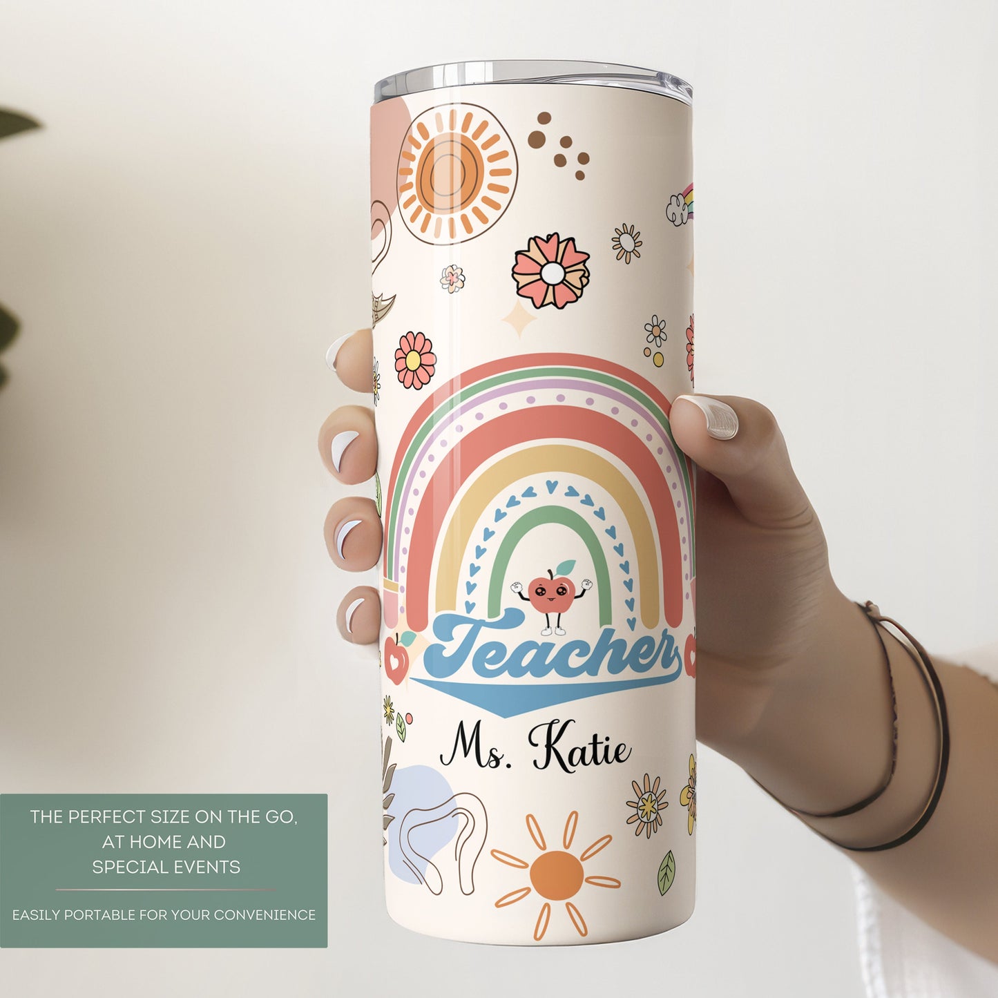 Personalized Retro Teacher Tumbler with Name - Thank You Gift for Teacher Appreciation