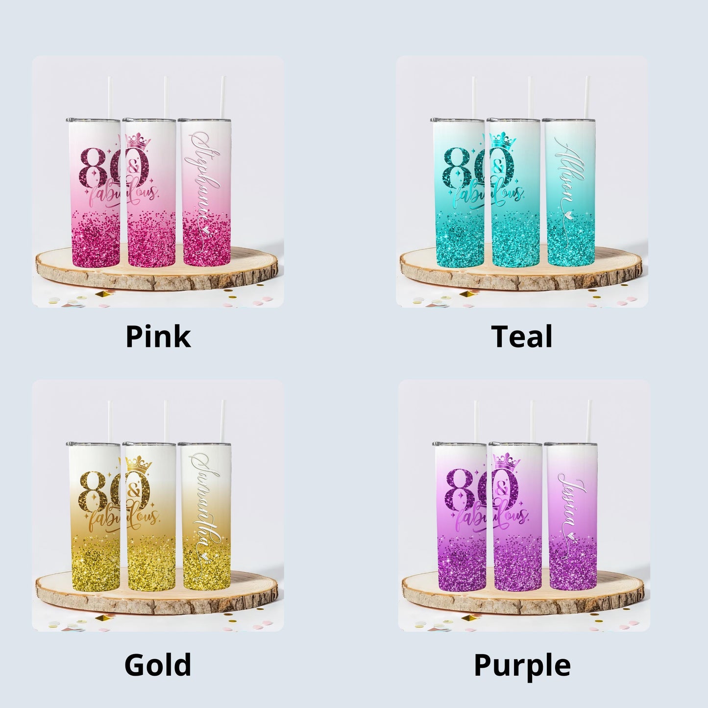 Personalized 80th Birthday Tumbler - Glitter Travel Cup Gift for Her