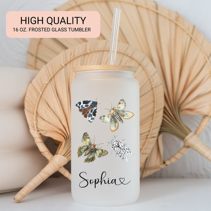 Personalized Moth Glass Cup - Custom Iced Coffee Tumbler for Lovers