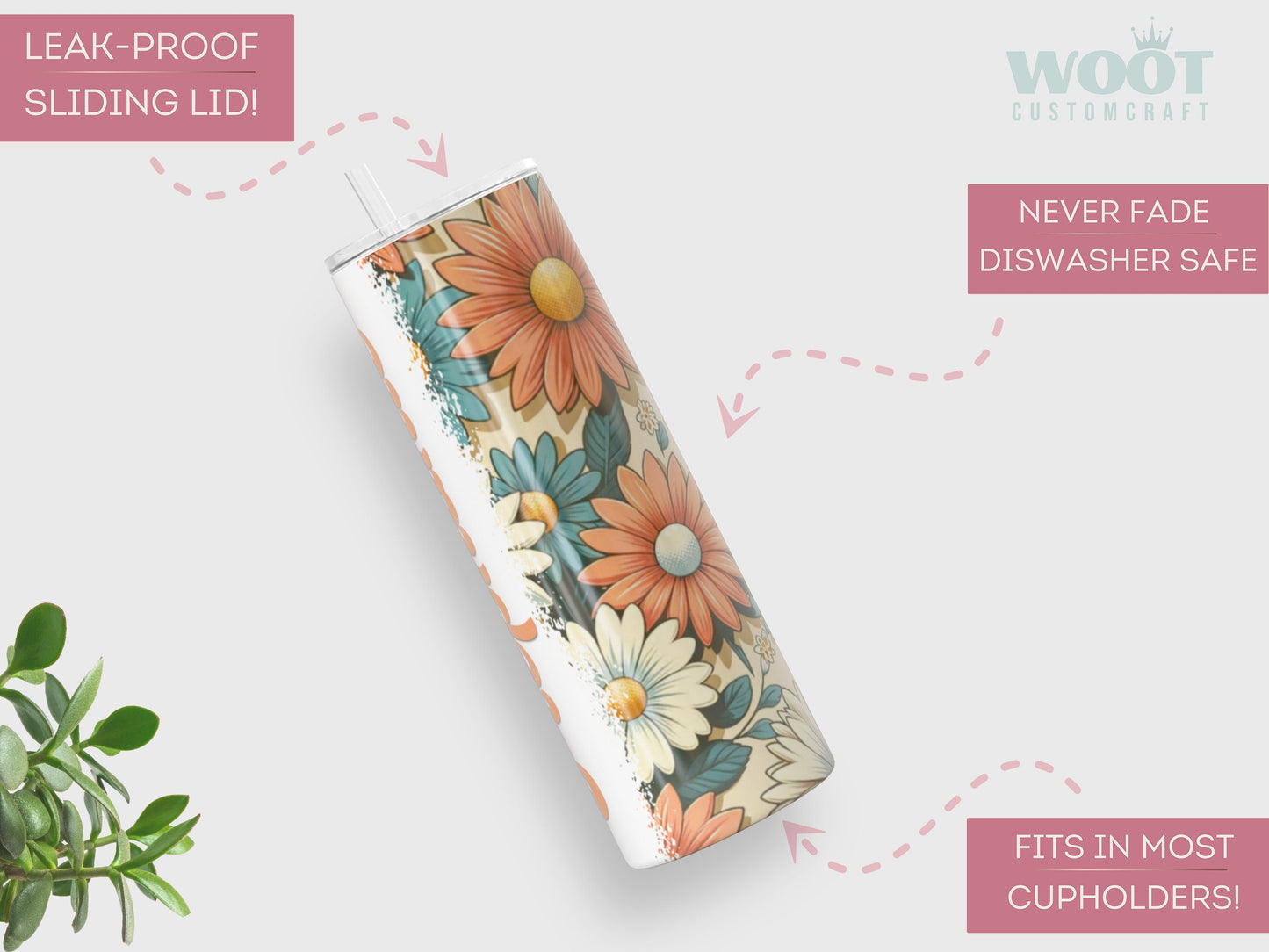 Personalized Retro Floral Tumbler - Custom Vintage Daisy Groovy Gift