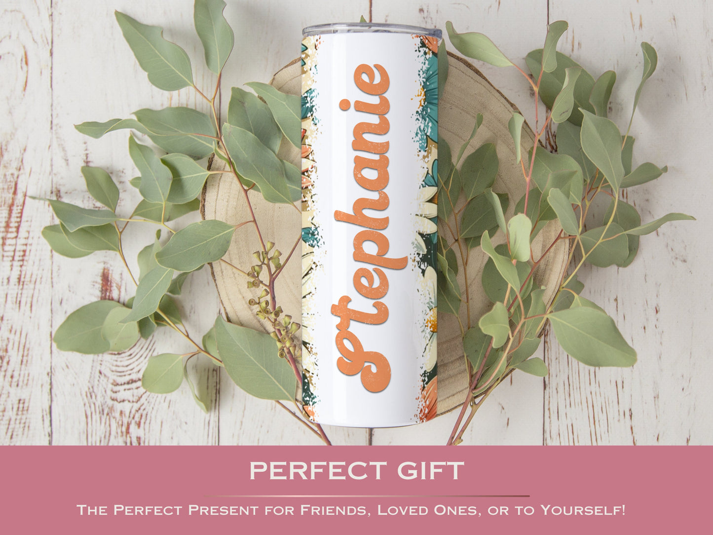 Personalized Retro Floral Tumbler - Custom Vintage Daisy Groovy Gift