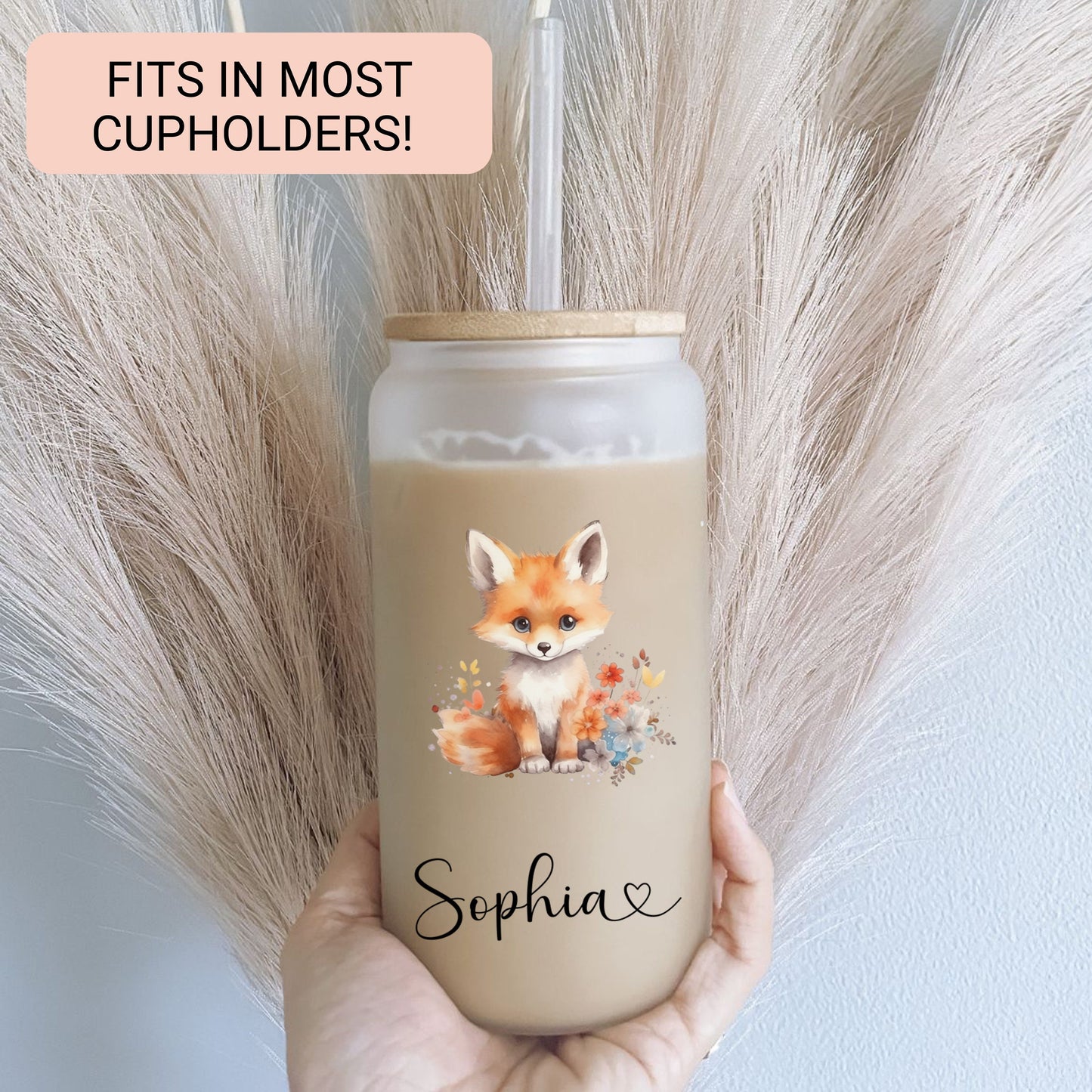 Personalized Fox Frosted Glass Cup - Custom Iced Coffee Tumbler for Fox Lovers