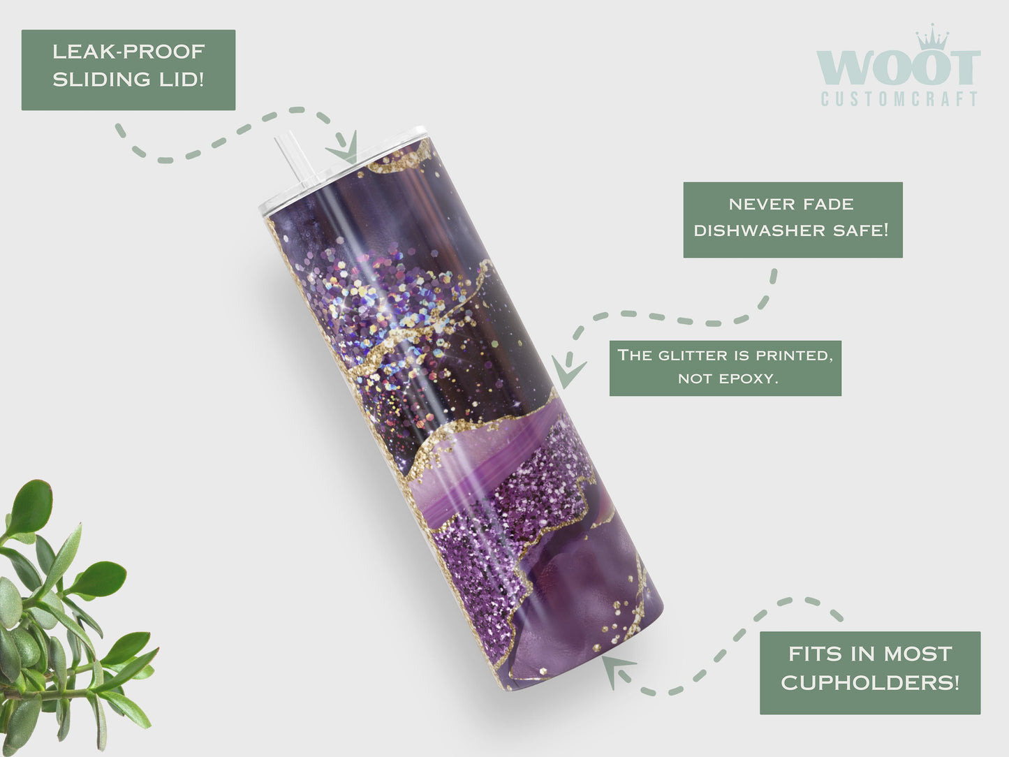 Personalized Purple Agate Tumbler - Custom Glitter Gift for Her or Mom