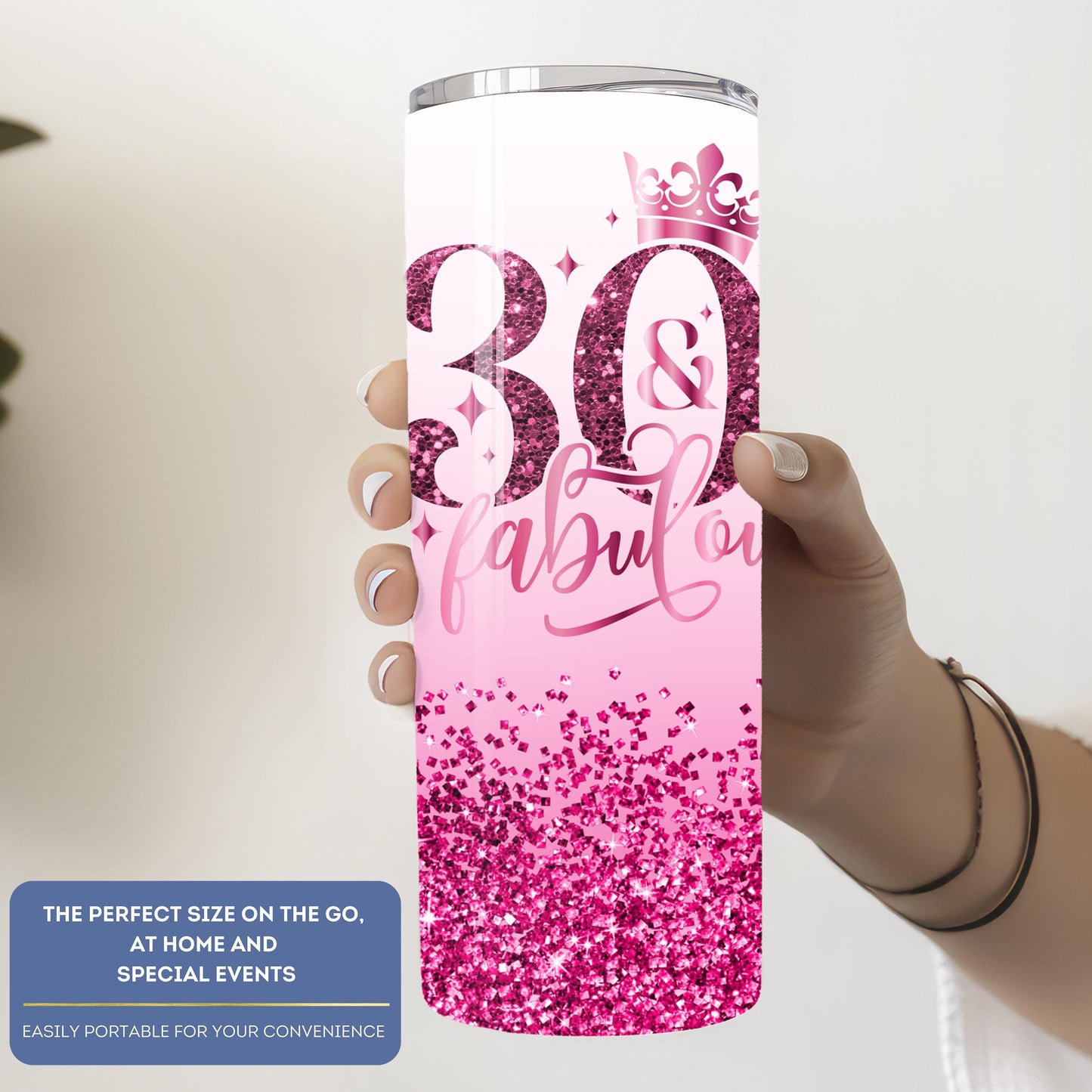 Personalized 30th Birthday Tumbler - Fabulous Glitter Cup for Her