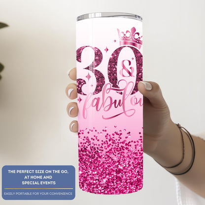 Personalized 30th Birthday Tumbler - Fabulous Glitter Cup for Her