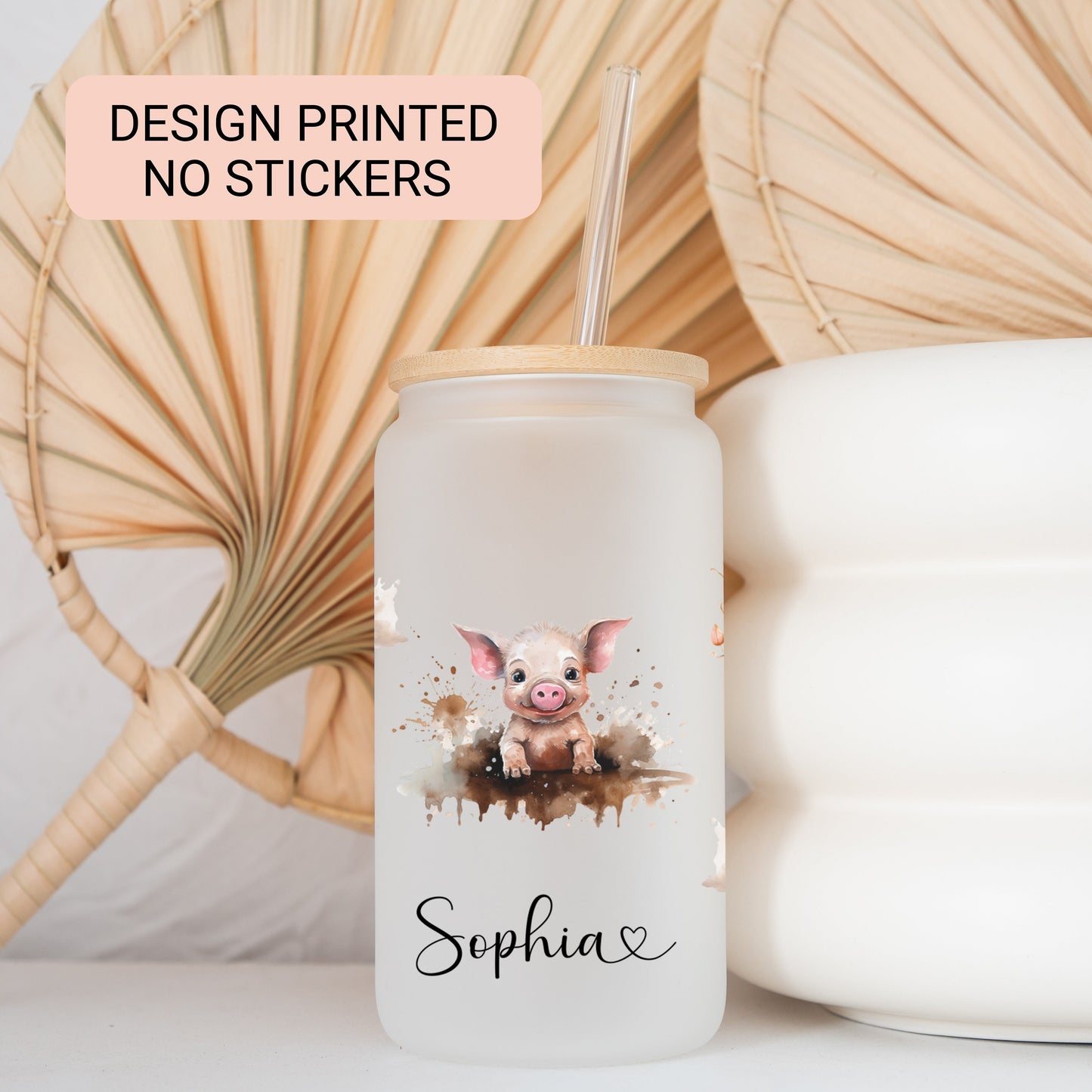 Pig Frosted Glass Cup Pig Glass Tumbler Pig Iced Coffee Cup