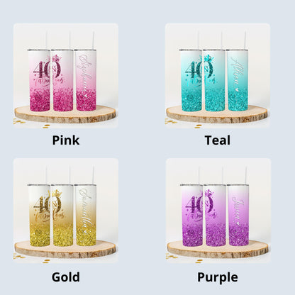 Customized 40th Birthday Tumbler - Fabulous 40 Glitter Cup for Her