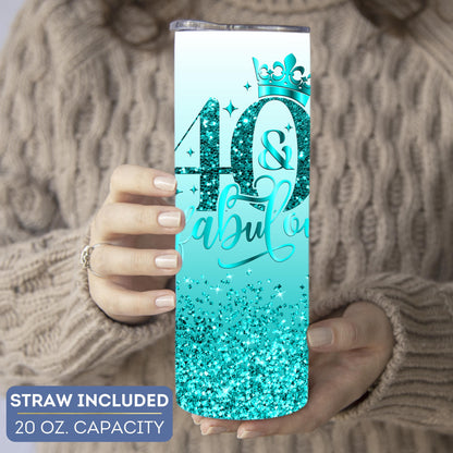 Customized 40th Birthday Tumbler - Fabulous 40 Glitter Cup for Her