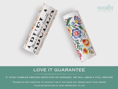 Personalized Abuela Tumbler - Custom Mexican Embroidery Travel Cup with Grandkids' Names