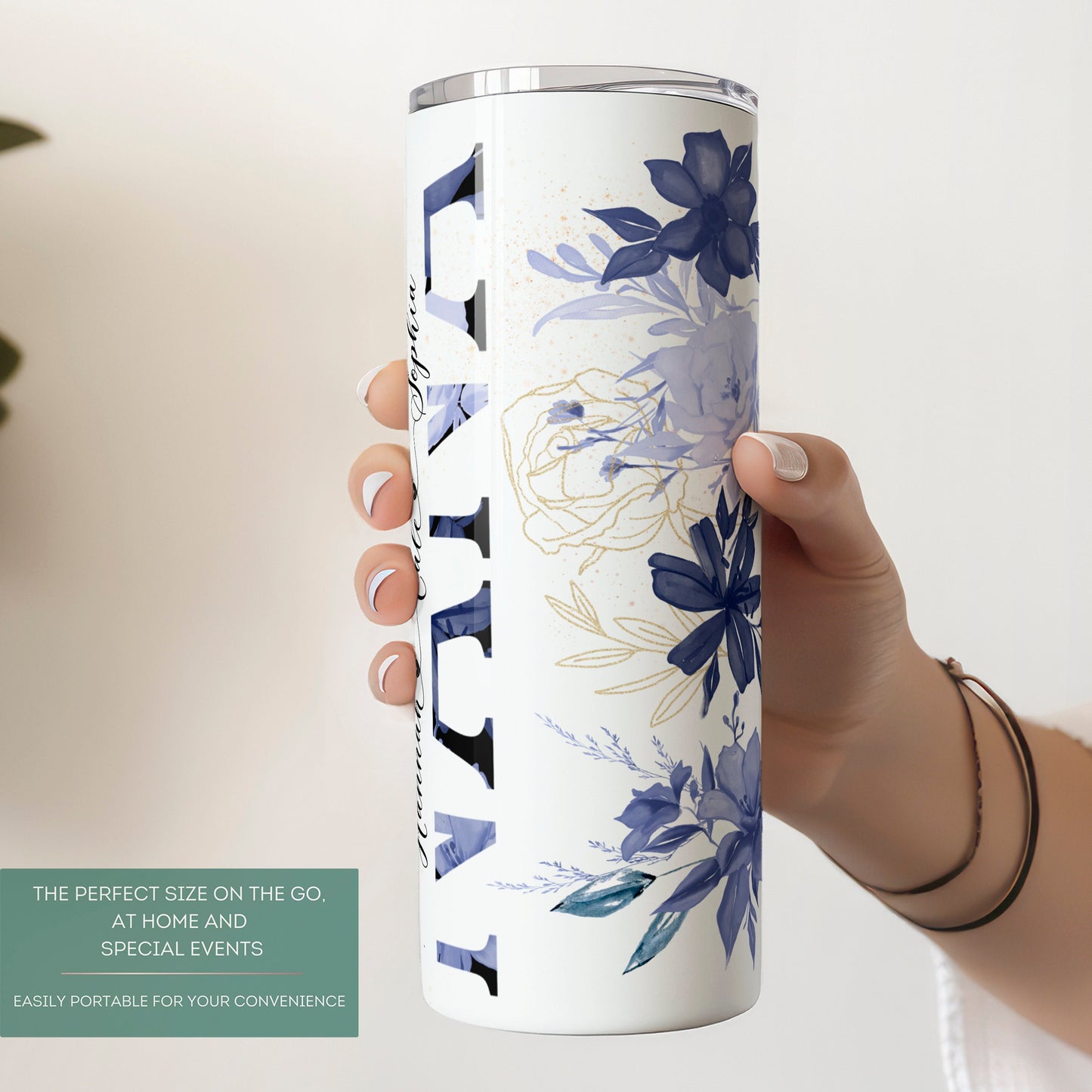 Personalized Nana Tumbler - Custom Floral Travel Cup with Grandkids' Names